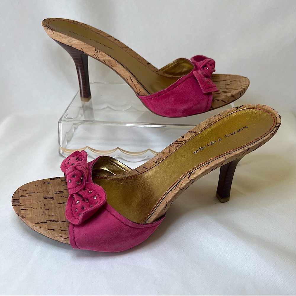 Magenta Marc Fisher Bling Bow Peep-Toe Heels Sandals size 8